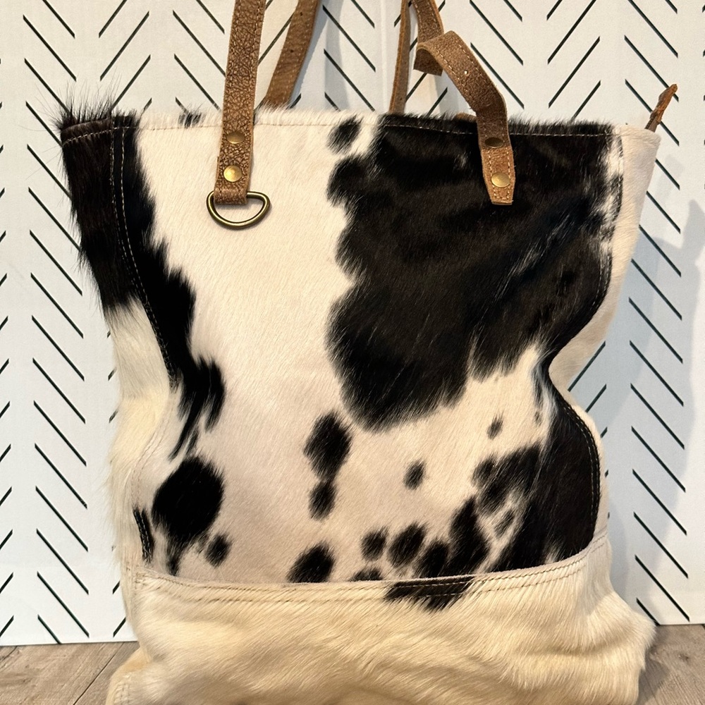Myra Large Shoulder Bag. Black and White hair on hide.